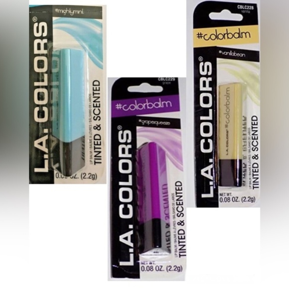 3pk Tinted & Scented Lip Balms-Mighty Mint, Vanilla bean & Grape squeeze flavors